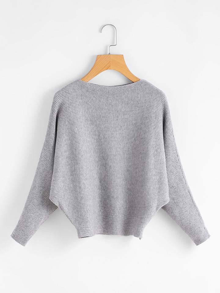 Romwe Dolman Sleeve Ribbed Jumper