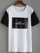 Romwe Contrast Sleeve Printed T-shirt