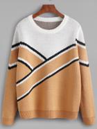 Romwe Color Block Wide Stripe Pattern Sweater