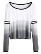 Romwe Ombre Contrast Trim Striped Sleeve Scoop Neck T-shirt