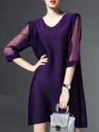 Romwe Purple Contrast Gauze Pleated Elastic Dress