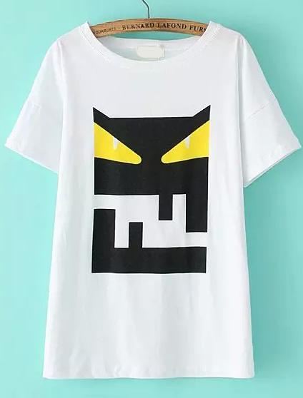 Romwe Little Monster Print Loose T-shirt