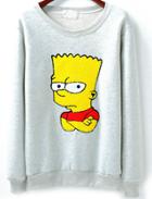 Romwe Simpson Print Loose Grey Sweatshirt