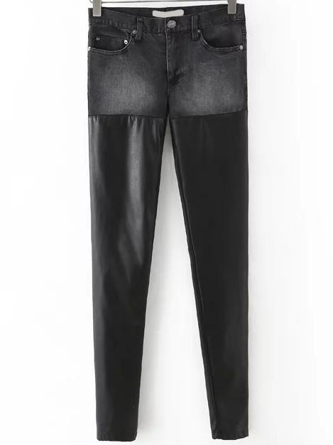 Romwe Contrast Denim Black Pant