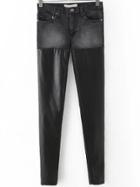 Romwe Contrast Denim Black Pant