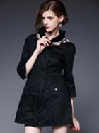 Romwe Black Length Sleeve Cap Pockets Coat