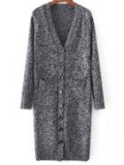 Romwe Dark Grey Button Up Front Pocket Longline Sweater Coat