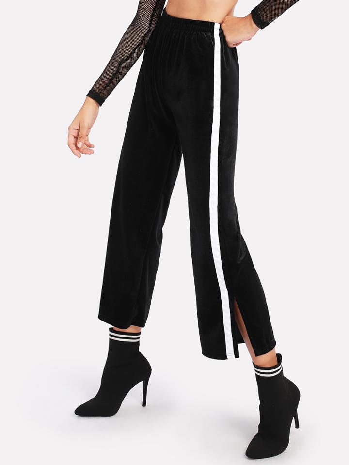 Romwe Velvet Split Side Wide Leg Pants