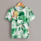 Romwe Tropical And Fruit Print Tee