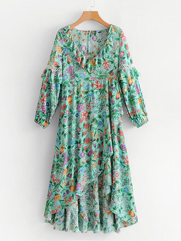 Romwe Open Back Flounce Floral Dress