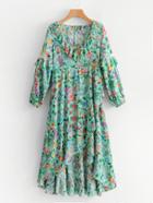 Romwe Open Back Flounce Floral Dress