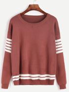 Romwe Drop Shoulder Striped Trim Sweater