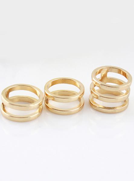 Romwe Gold Multilayer Hollow Three Fingers Ring