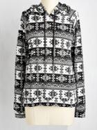Romwe Black White Hooded Snowflake Print Sweater