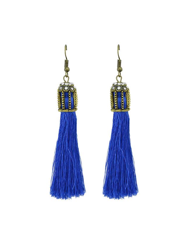 Romwe Blue Ethnic Long Tassel Hanging Earrings For Women