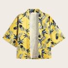 Romwe Guys Allover Pineapple Print Open Front Shirt