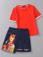 Romwe Red T-shirt With Navy Skirt