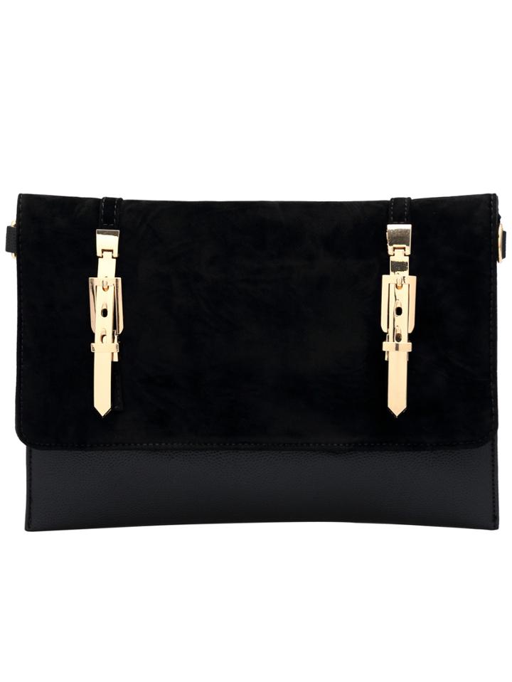 Romwe Black Metallic Buckle Pu Bag