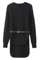 Romwe Asymmetric Belted Sheer Black Jumper