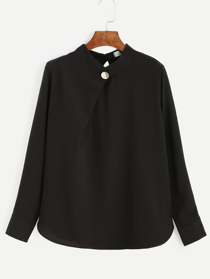 Romwe Black Keyhole Back Chiffon Blouse