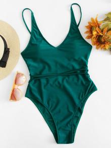 Romwe Twist Detail Solid Swimsuit