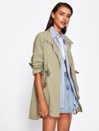 Romwe Contrast Sleeve Elastic Waist Utility Jacket