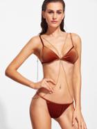 Romwe Brown Triangle Velvet Bikini Set