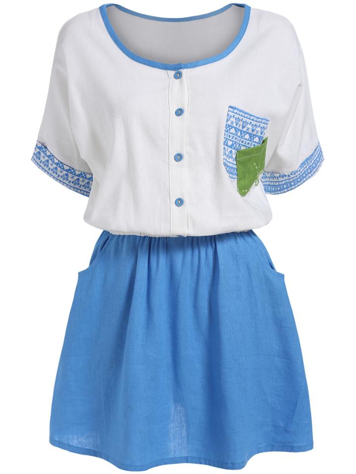 Romwe With Pocket Buttons Heart Print Dress