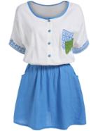 Romwe With Pocket Buttons Heart Print Dress