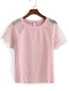 Romwe Lace Insert Hollow Pink Top