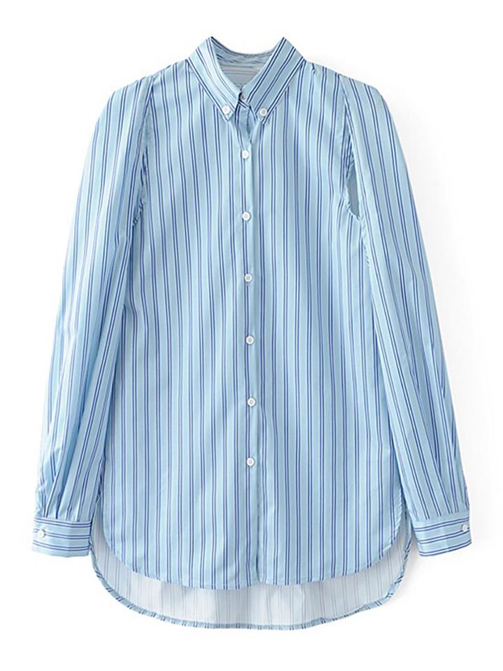 Romwe Vertical Striped High Low Cut Out Blouse