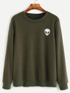 Romwe Army Green Alien Print Sweatshirt