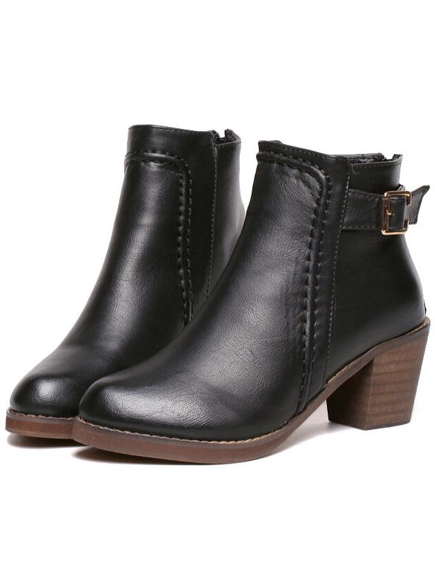 Romwe Black Zipper Buckle Strap Pu Boots