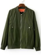 Romwe Army Green Embroidery Back Flight Jacket