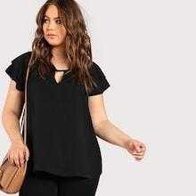 Romwe Plus Keyhole Neck Layer Sleeve Top