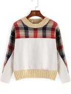Romwe Women Long Sleeve Contrast Plaid Sweatshirt