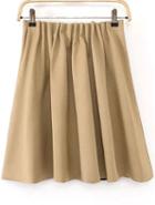 Romwe Khaki Elastic Waist Pleated Skirt