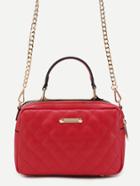 Romwe Red Quilted Pu Handbag With Gold Chain