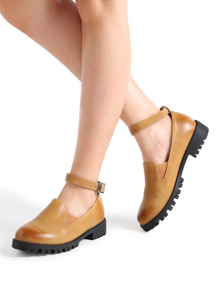 Romwe Khaki Ankle Strap Pu Shoes