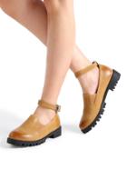 Romwe Khaki Ankle Strap Pu Shoes