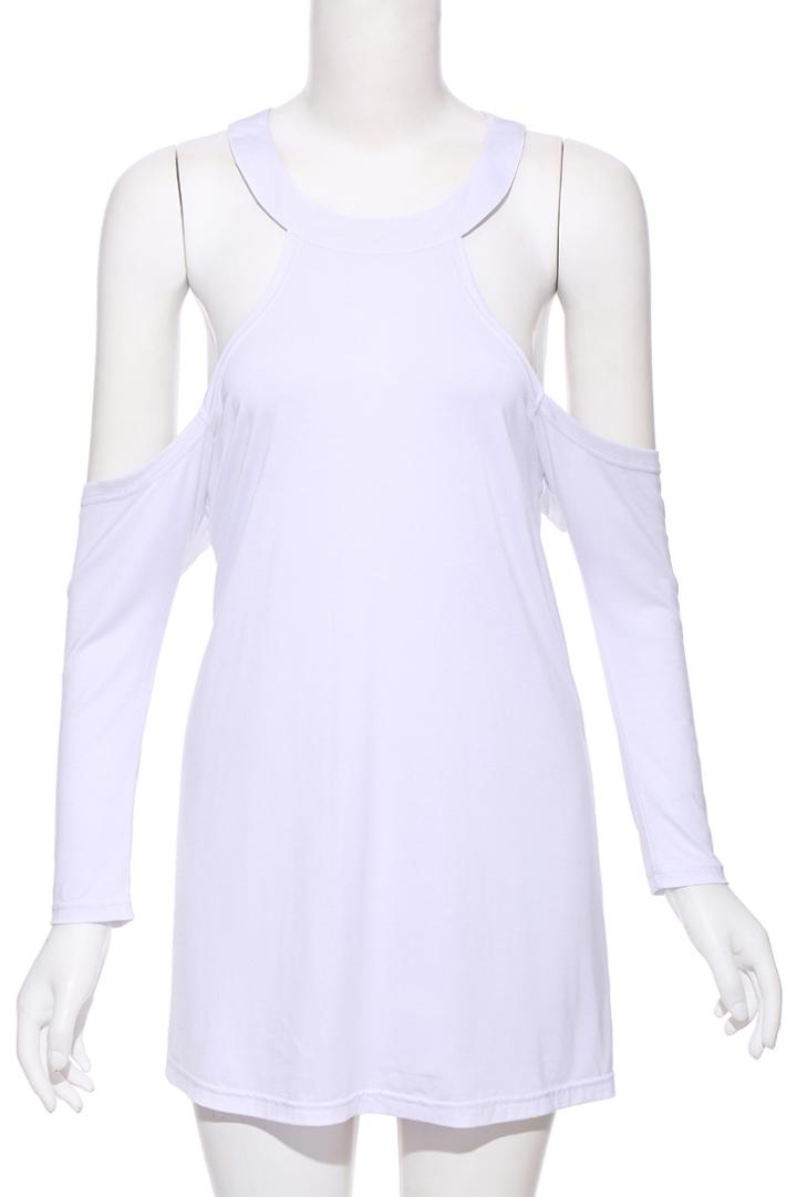 Romwe Romwe Shoulder Cut-out Longsleeve Top-white