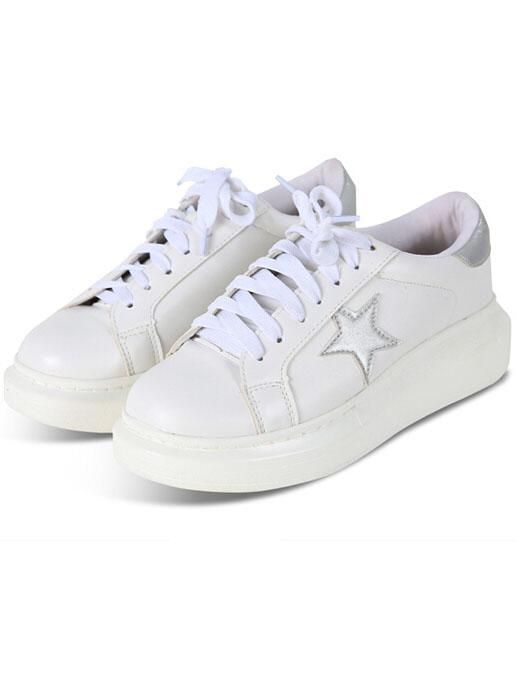 Romwe White Silver Star Print Thick-soled Casual Flats