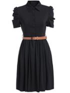 Romwe Lapel With Buttons Folds Pleated Black Dress