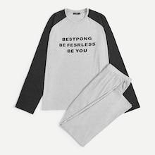 Romwe Guys Raglan Sleeve Letter Print Top & Pants Set