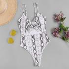 Romwe Snake Print Bow Tie Cut-out One Piece Swimsuit