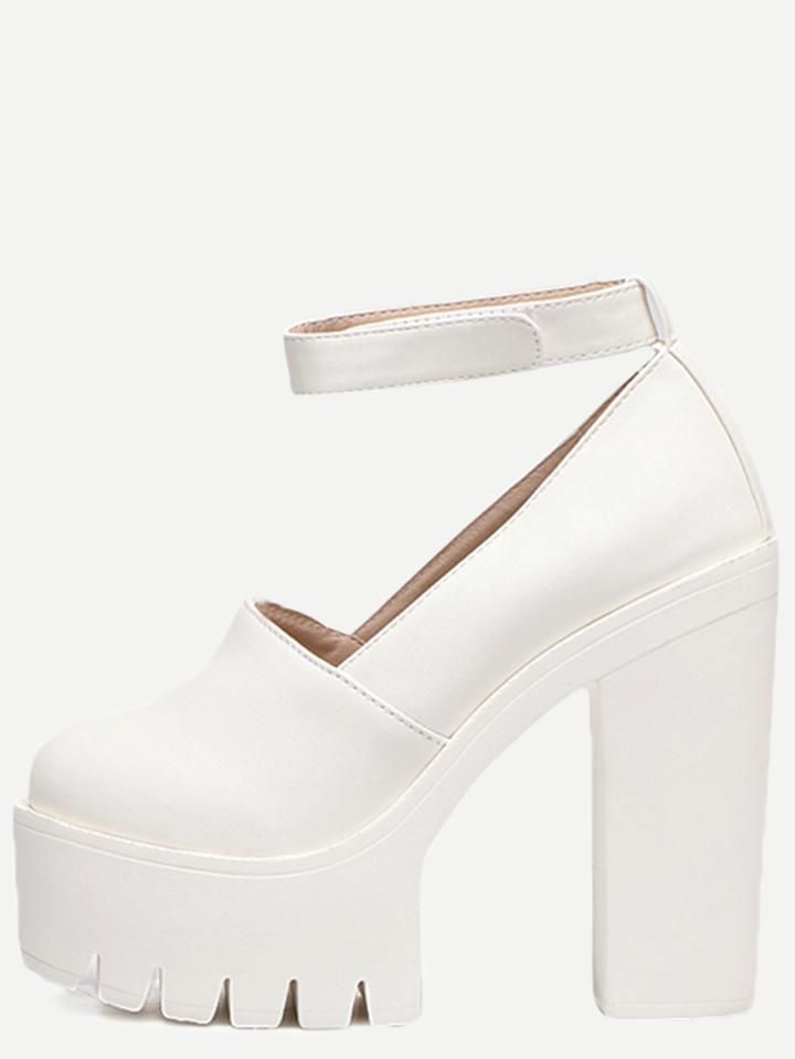 Romwe White Round Toe Platform Chunky Pumps