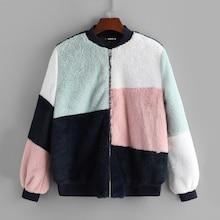 Romwe Plus Cut-and-sew Faux Fur Jacket