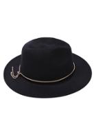 Romwe Black Fedora Hat With Metal Jadoku Chain