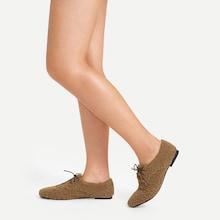 Romwe Faux Fur Design Lace-up Flats