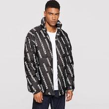 Romwe Guys Zip Up Letter Print Padded Coat